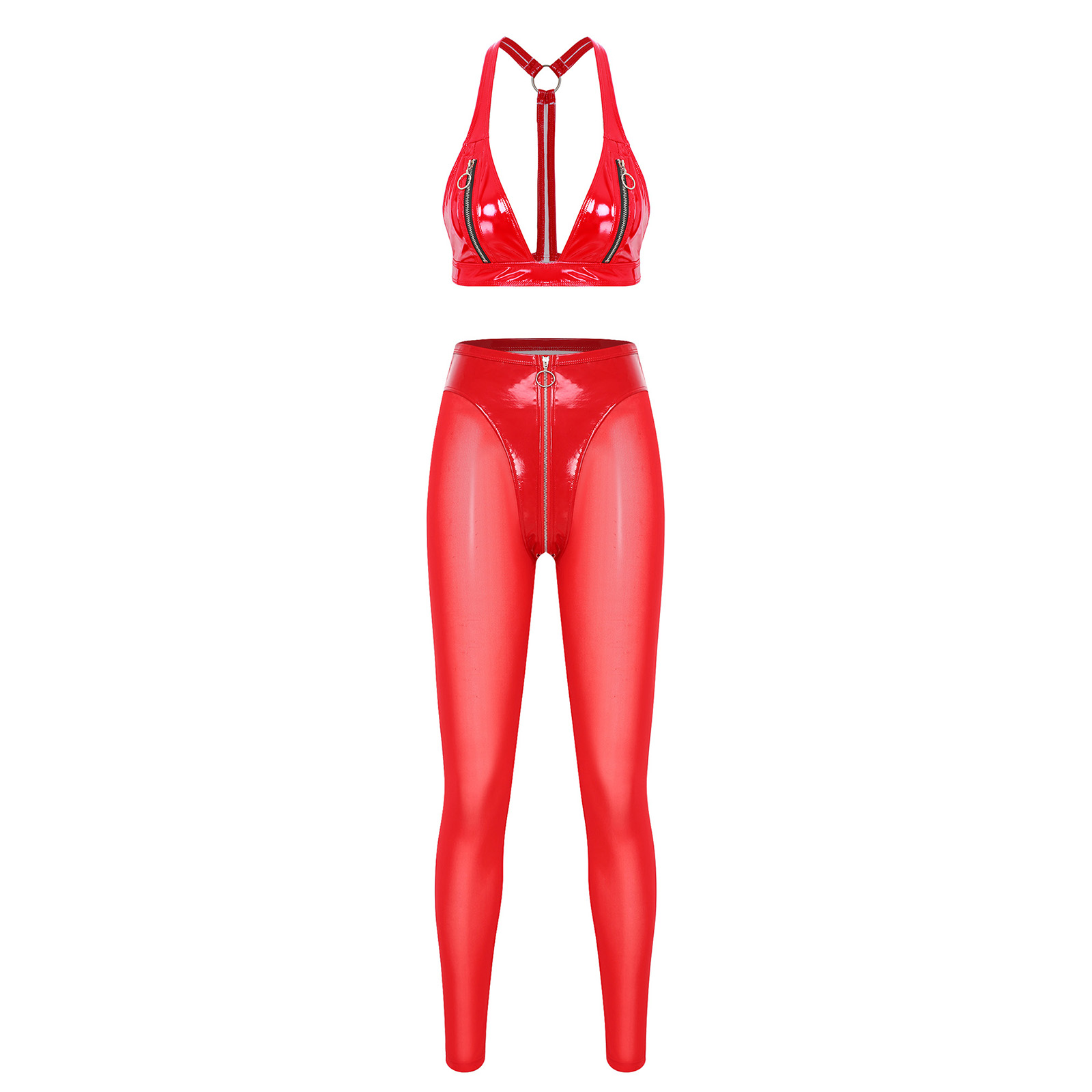 Sheer Mesh Bra - Women Glossy Patent Leather Outfit Crop
