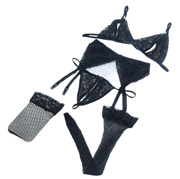 Lace Women Lingerie Set 4 Pcs  - Sheer Bra Lace recension och pris