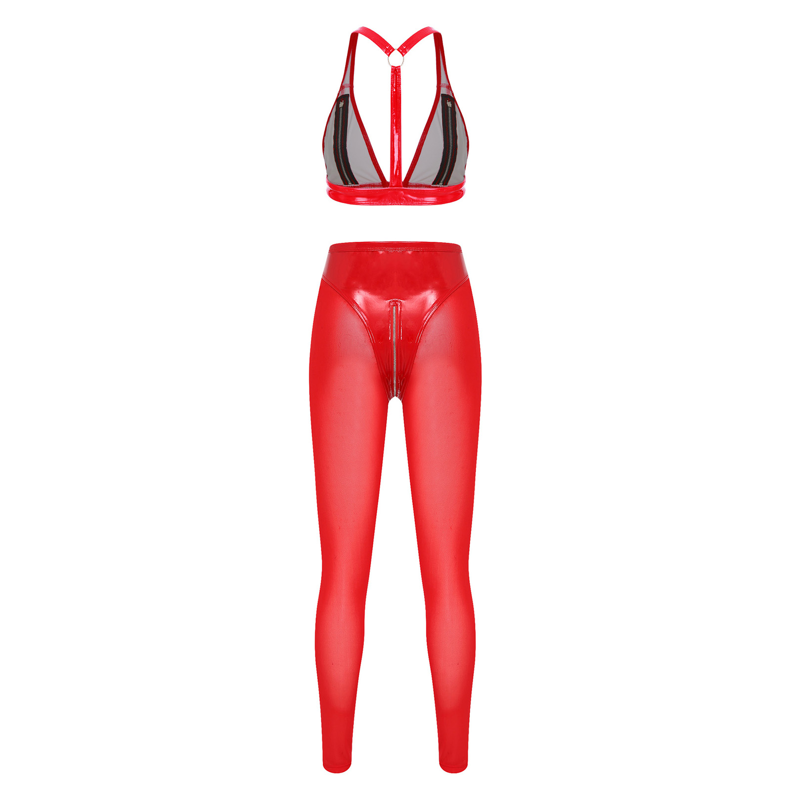 Women Glossy Patent Leather Ou - Sheer Mesh Bra recension och pris